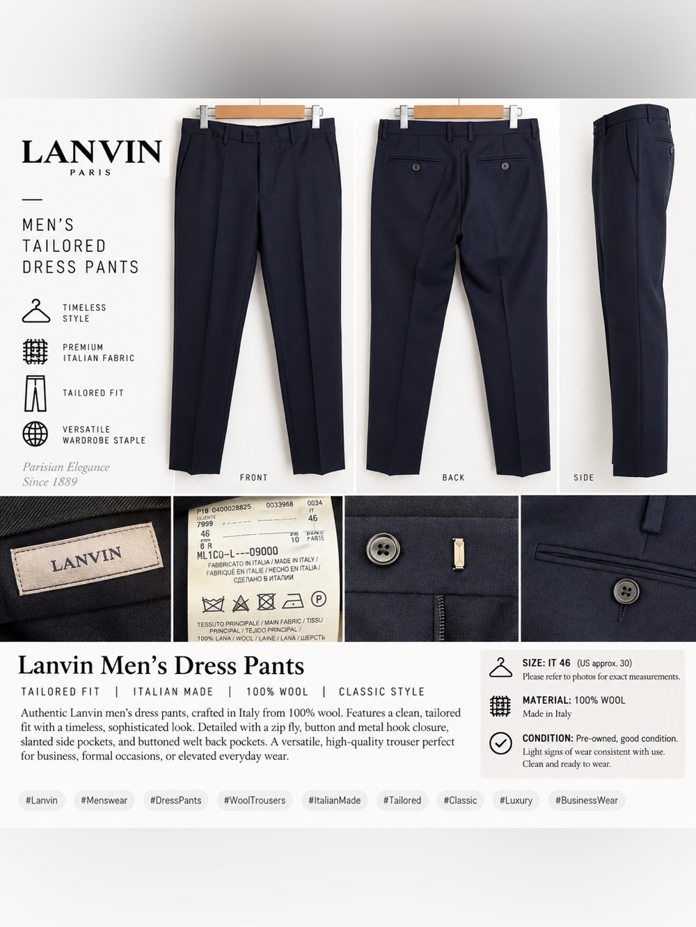 Lanvin Men's Tailored Dress Pants in Navy